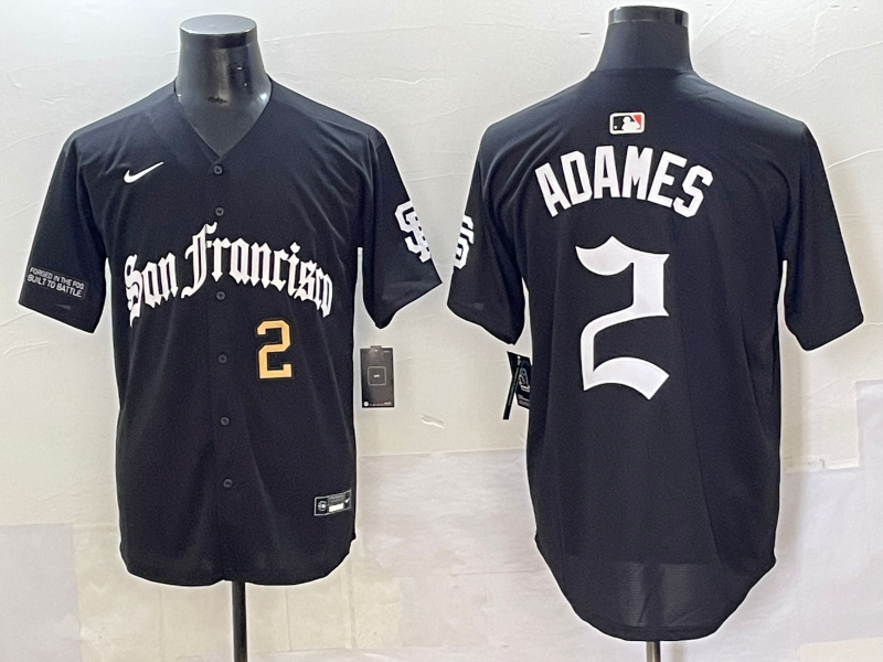 Men 2025 San Francisco Giants #2 Adames Black Five generations Joint Name Nike MLB Jersey style 7